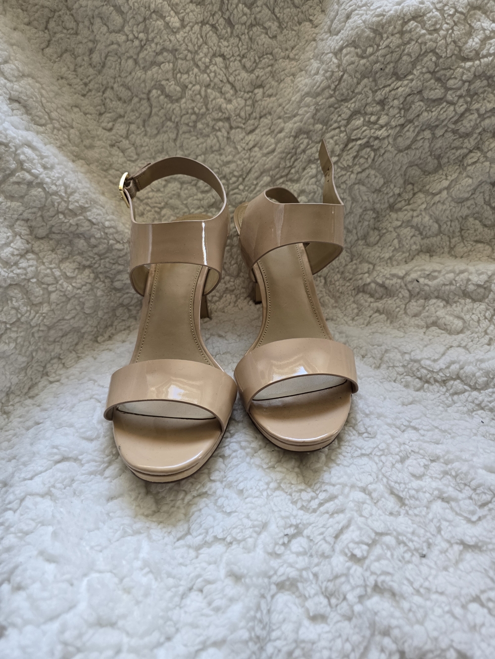 MICHAEL Micheal Kors Nude Patent Open-Toe Ankle Strap Heels